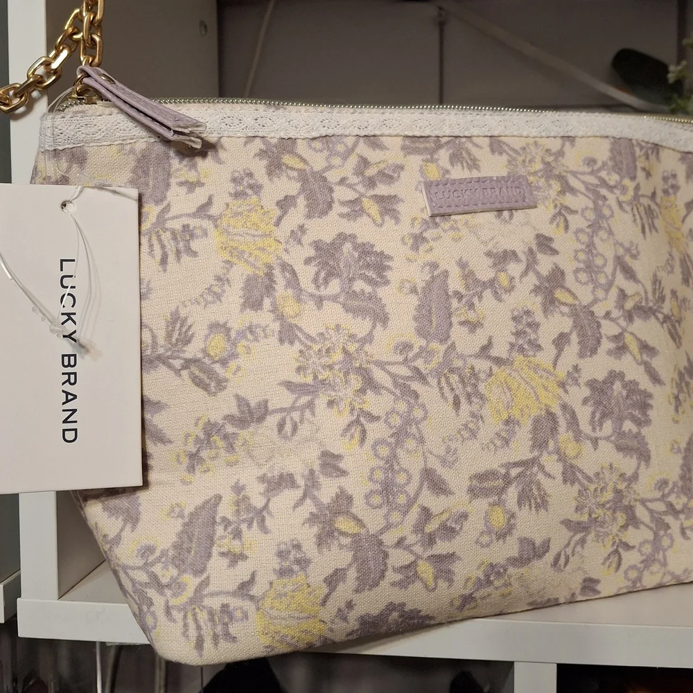 Lucky Brand Floral Women's Cosmetics Makeup Bag - Purple and Yellow NWT